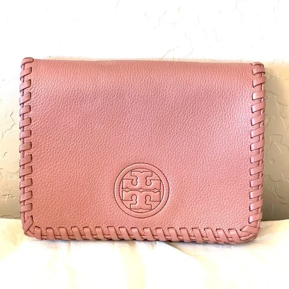 Tory Burch Crossbody Bag Marion Combo Maple Sugar Mauve Pink Leather Whipstitch - Picture 4 of 11